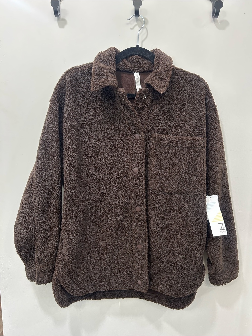 Zella Chocolate Brown Sherpa Button-Up Jacket